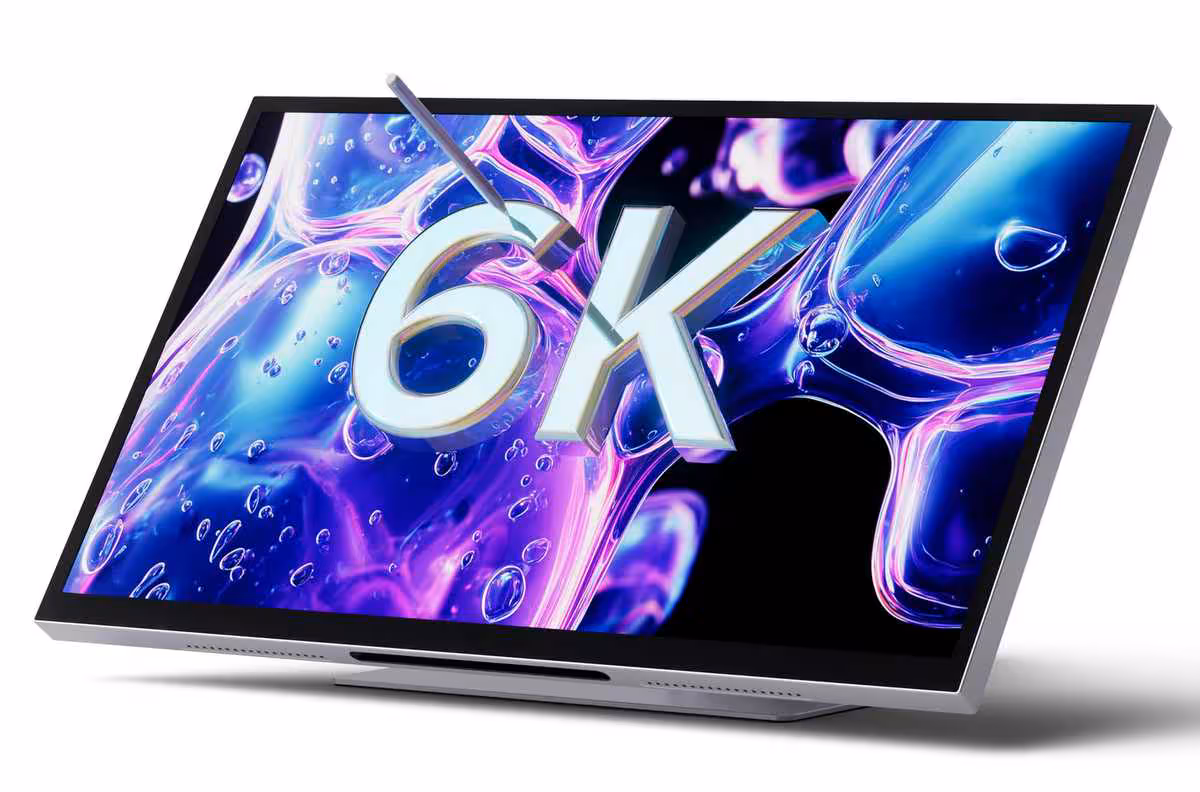 Alogic IFA 2026 : écrans 5K/6K tactiles, docks TB5 et gamme Vision pro 3 Moniteur Alogic 6K tactile incliné avec stylet, visuel promotionnel sur fond blanc
