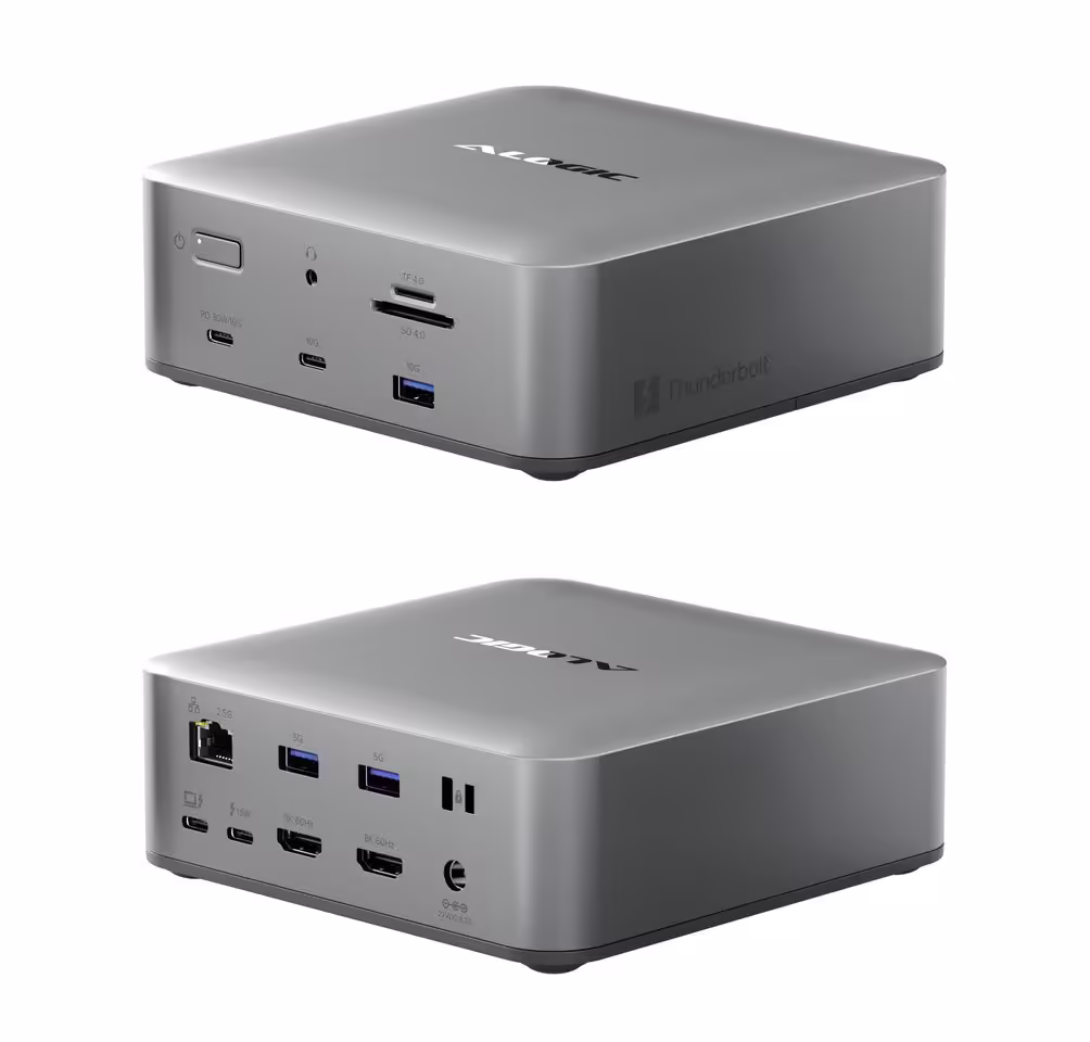 Alogic IFA 2026 : écrans 5K/6K tactiles, docks TB5 et gamme Vision pro 23 Deux stations d’accueil Alogic gris argent, multiples ports USB, HDMI et Ethernet