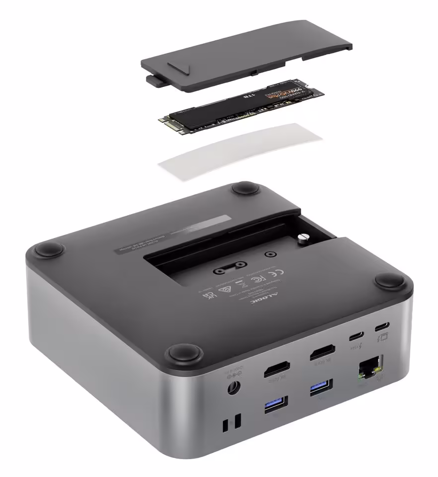 Alogic IFA 2026 : écrans 5K/6K tactiles, docks TB5 et gamme Vision pro 24 Station d’accueil Alogic démontée, coque supérieure et carte interne visibles