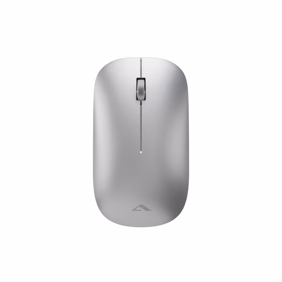 Alogic IFA 2026 : écrans 5K/6K tactiles, docks TB5 et gamme Vision pro 34 Souris Alogic sans fil grise, vue de dessus sur fond blanc