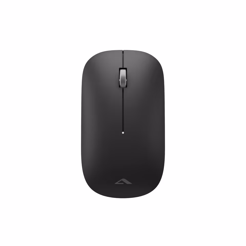 Alogic IFA 2026 : écrans 5K/6K tactiles, docks TB5 et gamme Vision pro 35 Souris Alogic sans fil noire, vue de dessus sur fond blanc