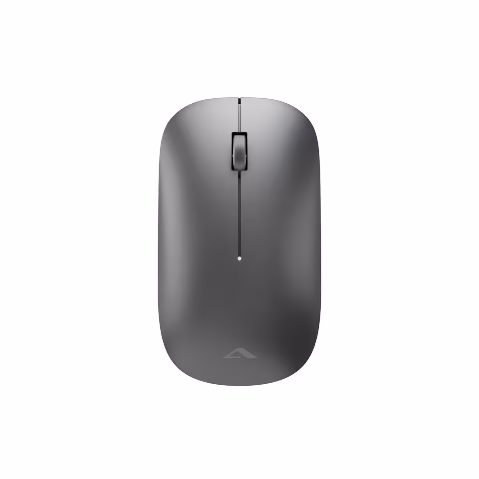 Alogic IFA 2026 : écrans 5K/6K tactiles, docks TB5 et gamme Vision pro 36 Souris Alogic sans fil grise foncée, vue de dessus sur fond blanc