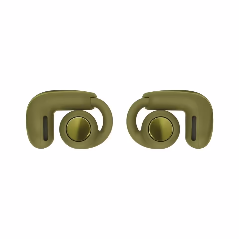 Bose Sport Open Earbuds vert olive, vue produit de face sur fond blanc