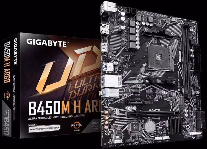 Carte mère GIGABYTE B450M H avec boîte retail Ultra Durable pour processeurs AMD Ryzen