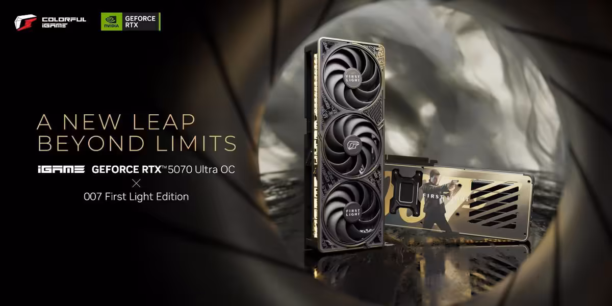Carte graphique Colorful iGame GeForce RTX 5070 Ultra OC 007 First Light Edition, triple ventilateur, design doré et noir