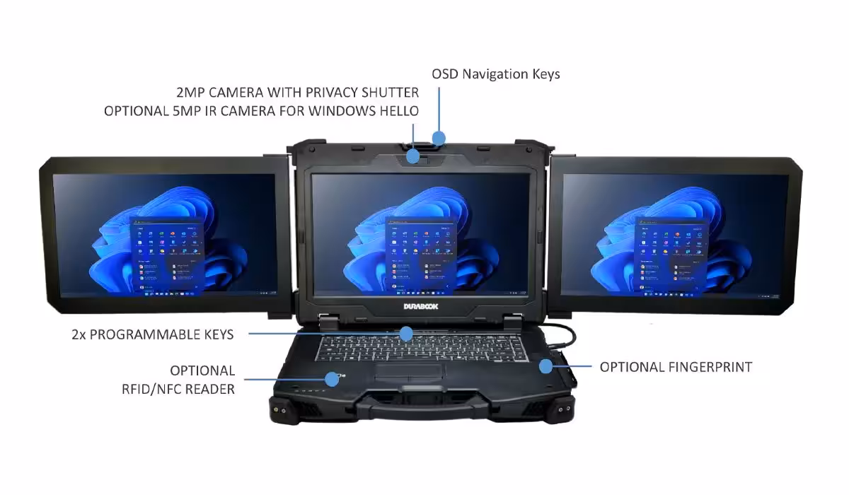 Durabook Z14I-DX3 annoté avec caméra 2 MP, lecteur RFID/NFC et lecteur d’empreintes optionnels