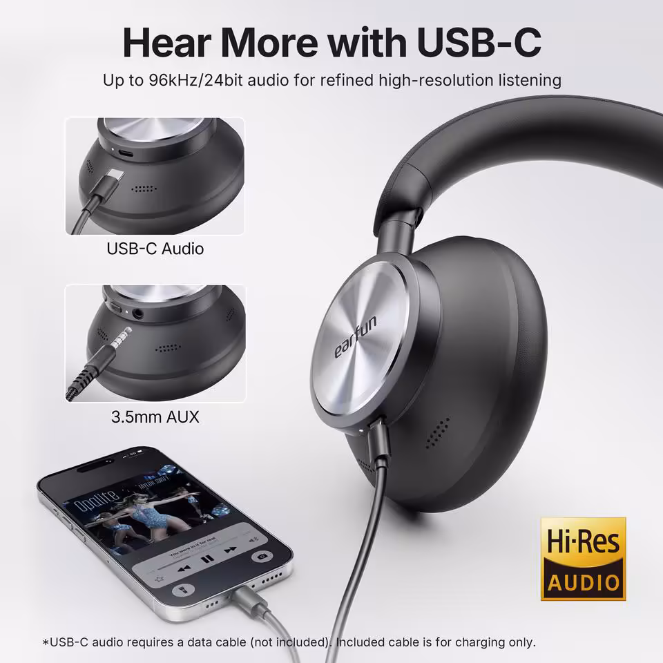 EarFun Wave Pro X avec audio USB-C, prise 3,5 mm AUX et certification Hi-Res Audio