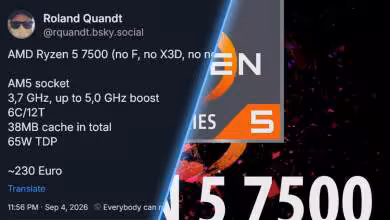 Ryzen 5 7500 : AMD préparerait un nouveau six cœurs AM5 entre 7500F et 7500X3D