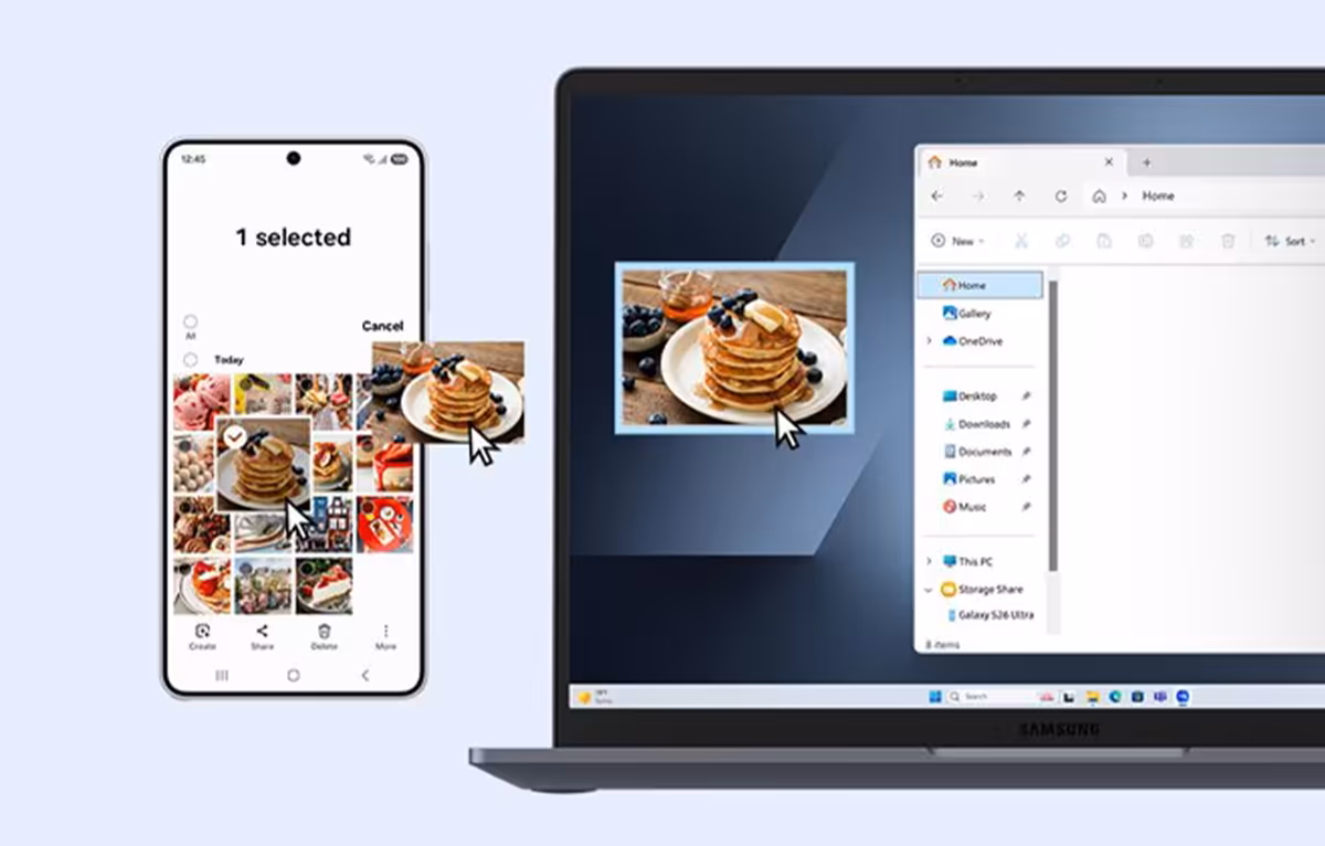 Transfert de photos entre smartphone Samsung Galaxy et Galaxy Book6 sous Windows