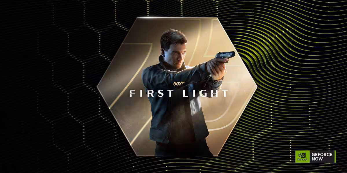GeForce NOW accueille Aniimo, Outer Wilds et 11 jeux de plus cette semaine 3 Visuel de James Bond 007 First Light avec agent armé dans un hexagone, logo GeForce NOW