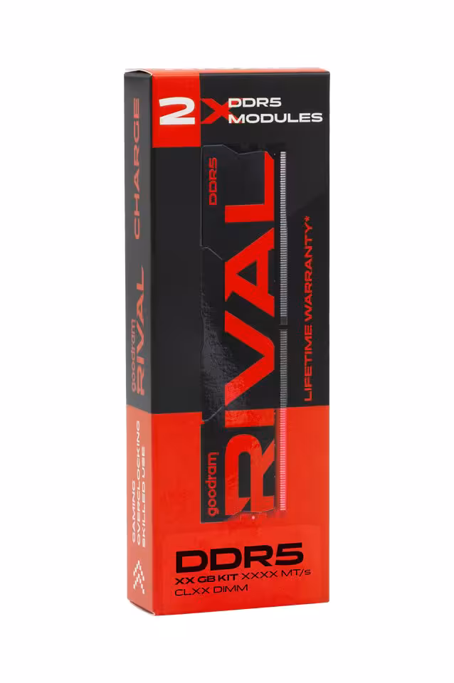 Goodram RIVAL Charge DDR5 : jusqu’à 6800 MT/s et 64 Go pour les PC gaming 4 Boîte de kit Goodram RIVAL DDR5 avec deux modules et garantie à vie limitée