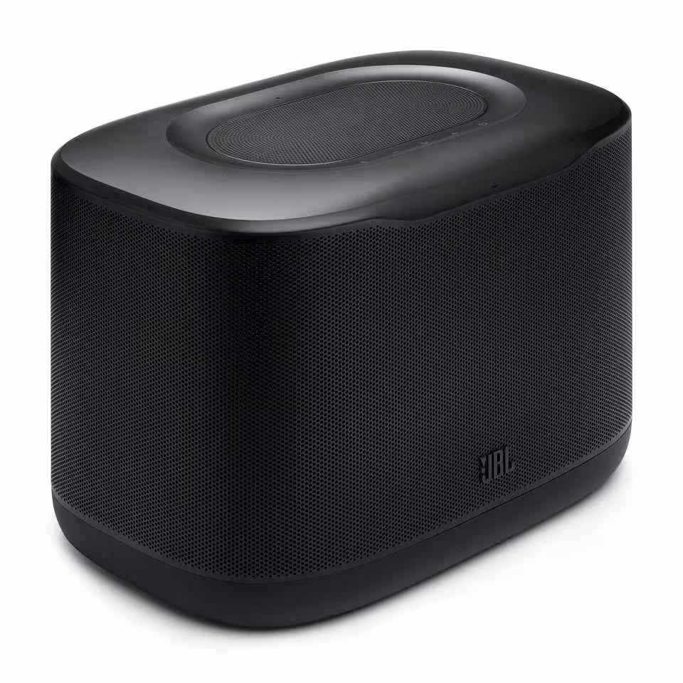 Enceinte JBL Cove noire en format horizontal, photo produit sur fond blanc.