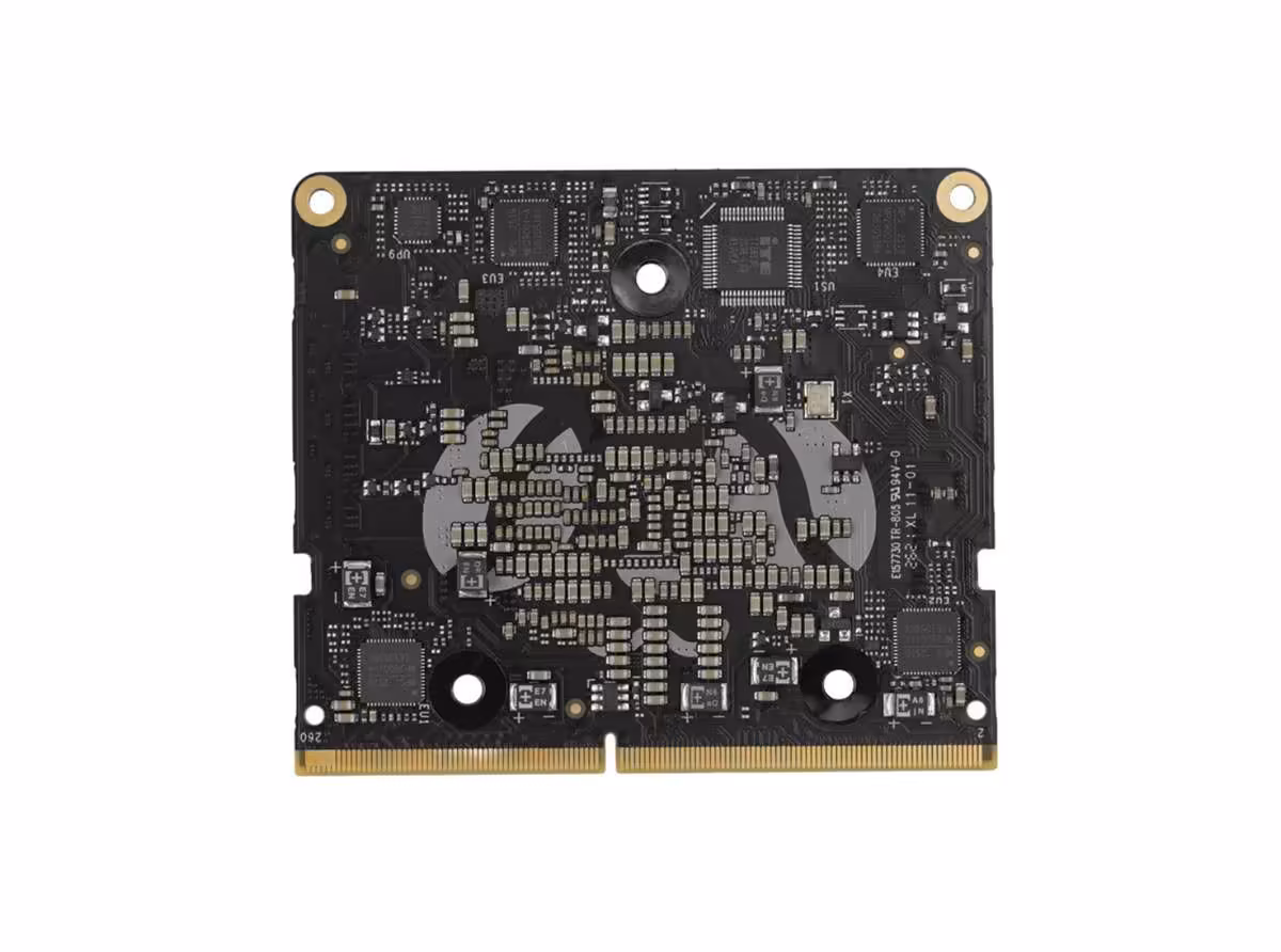 Module LattePanda Mu Ultra x86 vu de dos, carte PCB noire compacte avec connecteur doré
