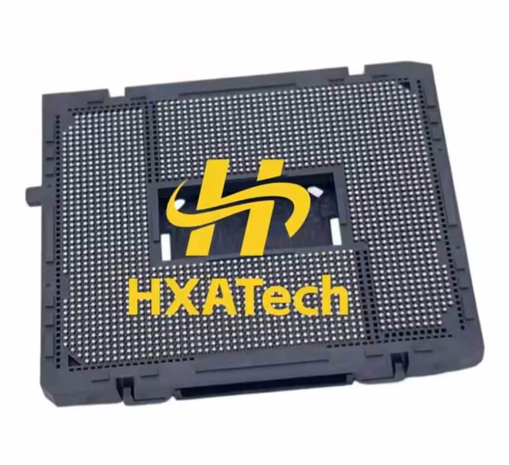 Gros plan sur la face à contacts du socket CPU Intel LGA 1954 Foxconn HXATech