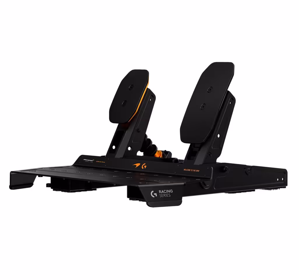 Pédalier Logitech Racing Series à deux pédales, vu de trois quarts bas