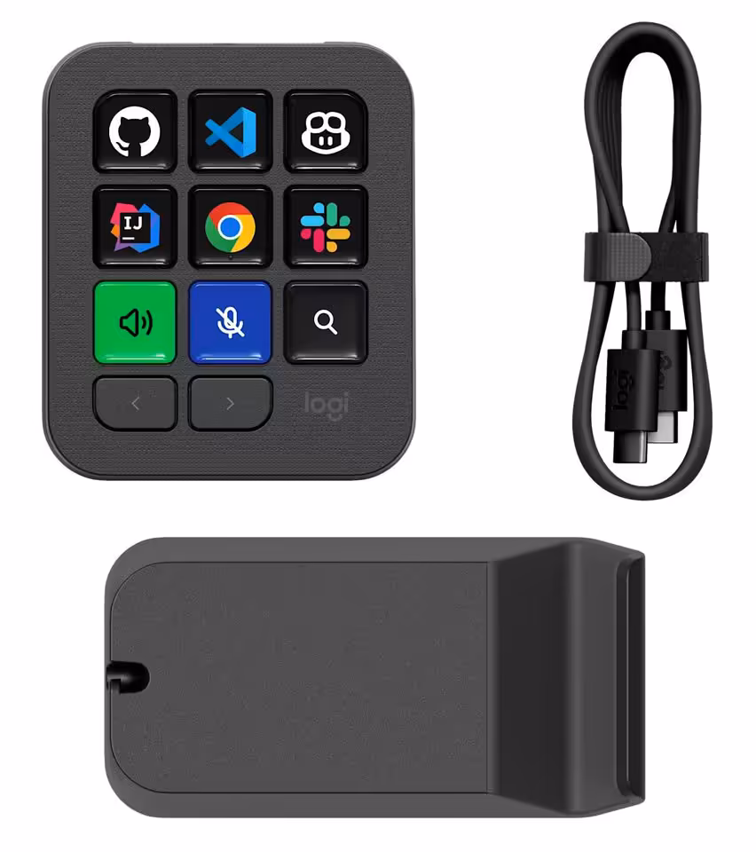 Logitech MX Keypad noir avec câble USB-C, support et accessoire de charge inclus
