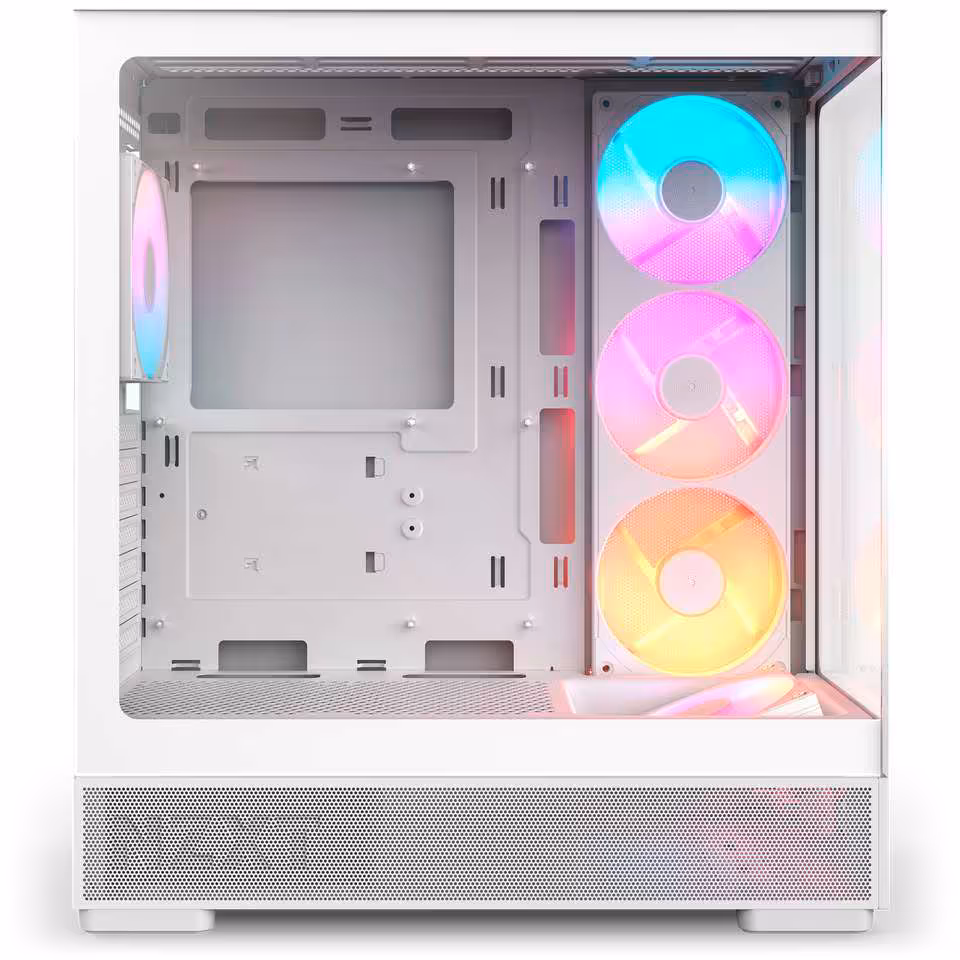 NZXT S5 RGB : deux boîtiers ATX panoramiques en acier proposés dès 59,90 € 10 Intérieur du boîtier NZXT S5 RGB blanc avec trois ventilateurs RGB latéraux