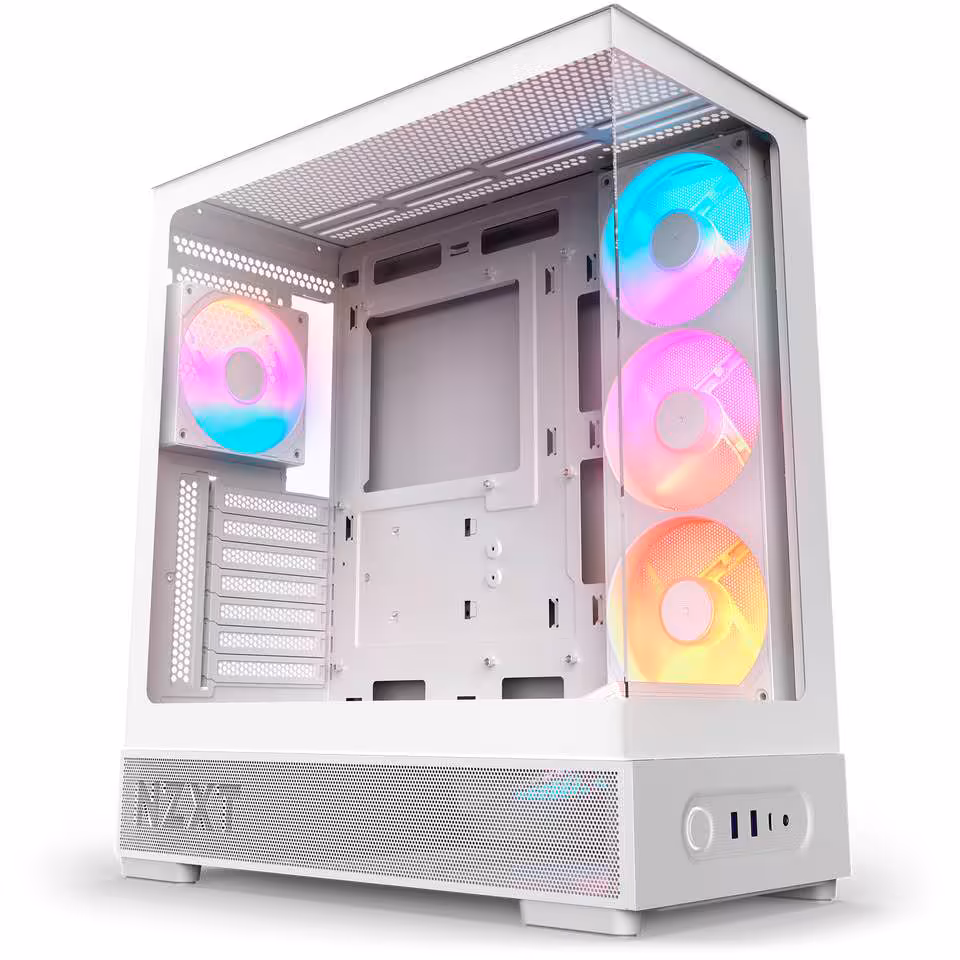 NZXT S5 RGB : deux boîtiers ATX panoramiques en acier proposés dès 59,90 € 11 Boîtier NZXT S5 RGB blanc avec quatre ventilateurs RGB préinstallés, vue arrière latérale
