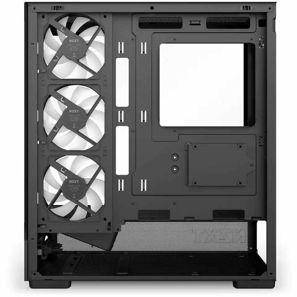 NZXT S5 RGB : deux boîtiers ATX panoramiques en acier proposés dès 59,90 € 13 Intérieur du boîtier NZXT S5 RGB noir avec trois ventilateurs latéraux préinstallés