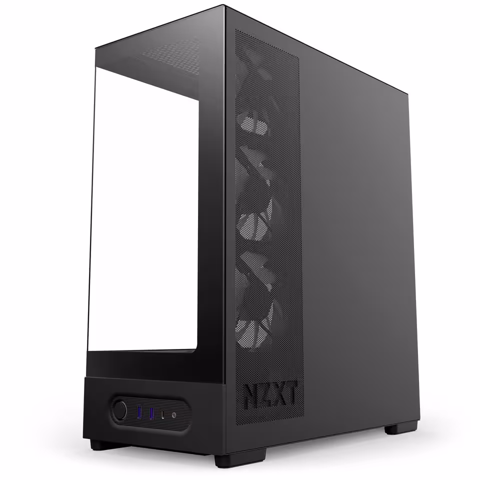 NZXT S5 RGB : deux boîtiers ATX panoramiques en acier proposés dès 59,90 € 3 Boîtier ATX panoramique NZXT S5 RGB noir, vue avant latérale avec façade perforée