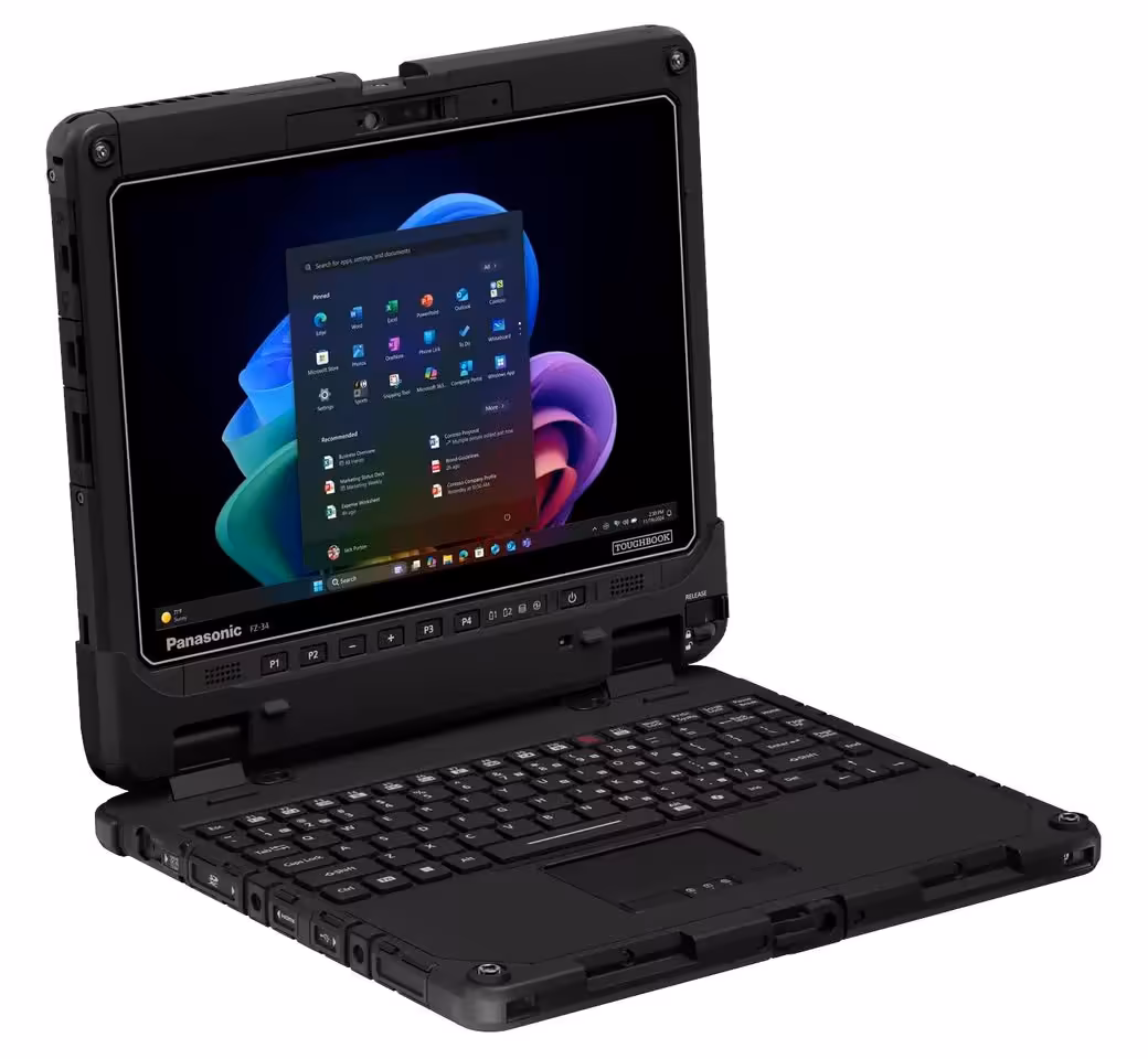 Panasonic TOUGHBOOK 34 et G3 : deux PC durcis modulaires taillés pour le terrain 4 Panasonic TOUGHBOOK 34 robuste ouvert avec clavier détachable et écran Windows 11, vue trois quarts