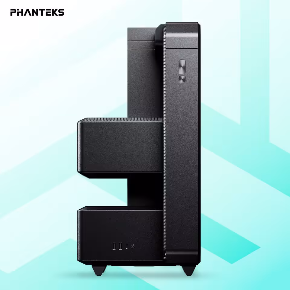 Boîtier Phanteks EX5 vu de profil, structure à chambres séparées en noir