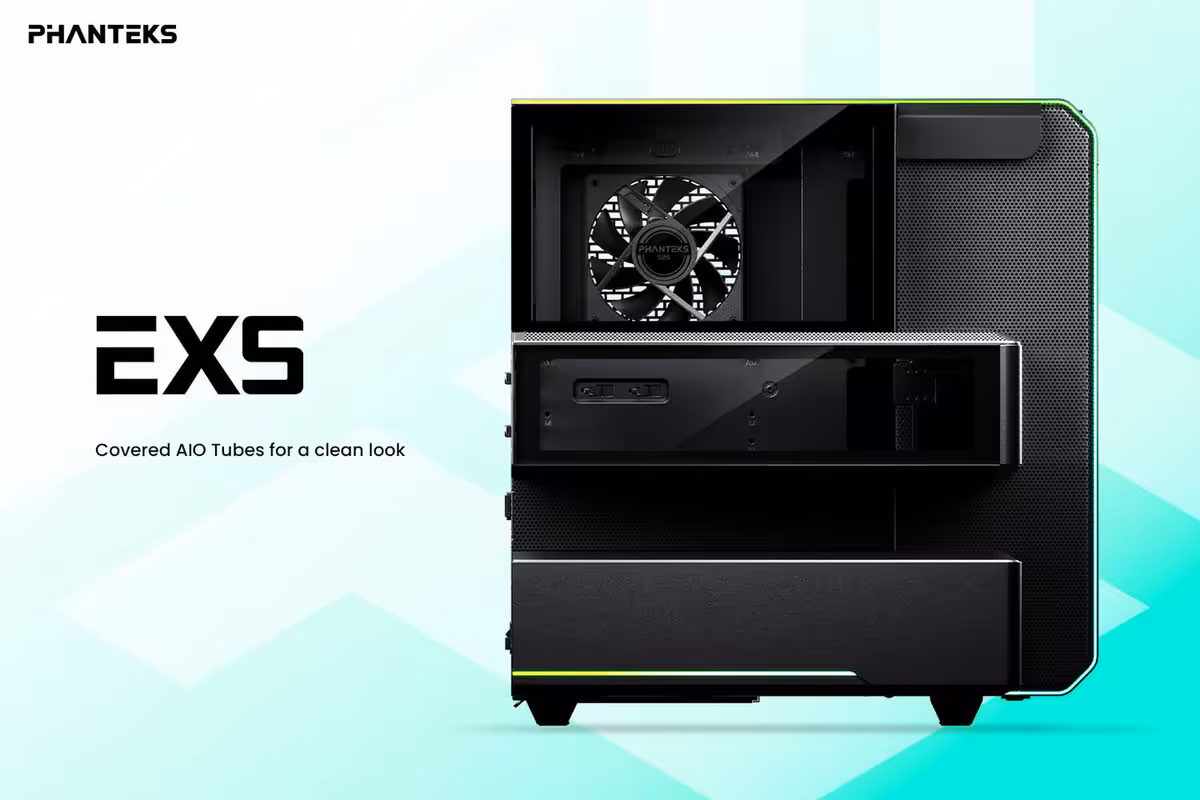 Phanteks EX5 avec AIO camouflé, tubes couverts pour un rendu épuré