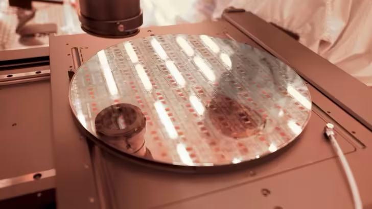 Wafer de silicium sur équipement de fabrication automatisé en salle blanche