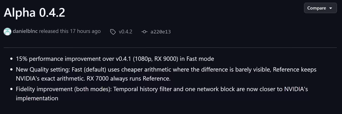 Notes Alpha 0.4.2 annonçant 15 % de gain de performances pour Radeon RX 9000