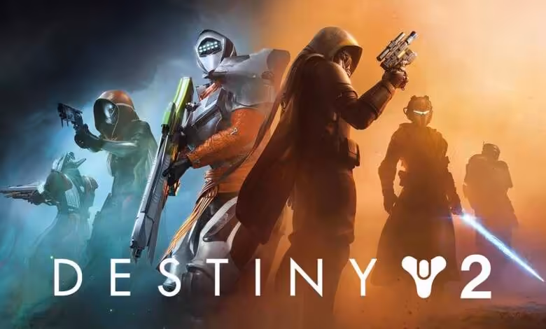 Bungie Payback : le projet annulé en 2024 qui devait assurer l'avenir de Destiny 1 Visuel promotionnel Destiny 2 montrant gardiens armés, vaisseaux et logo du jeu Bungie sur fond de bataille sci-fi