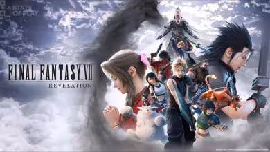 Illustration promotionnelle de Final Fantasy VII Revelation avec Cloud, Aerith, Sephiroth et autres personnages du jeu
