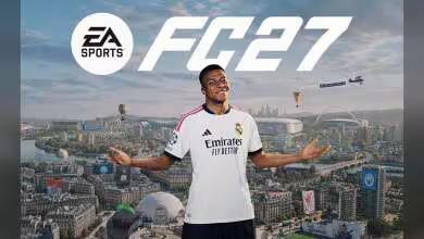 Visuel promotionnel EA Sports FC 27 avec footballeur du Real Madrid sur fond de ville et logo FC27