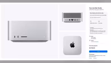 Mac Studio Apple en finition argentée, vue produit avec ports frontaux visibles