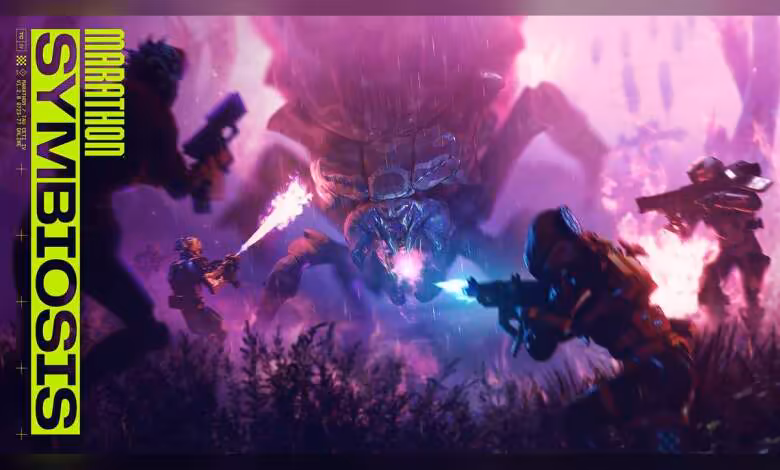 Marathon repousse Symbiosis au 8 décembre et acte son virage PvE permanent 1 Visuel du jeu Marathon Symbiosis, armure futuriste violette, ambiance sci-fi sombre avec personnages en combat
