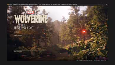 Menu principal de Marvel’s Wolverine sur PC, affichant une forêt détaillée et les options New Game et Settings