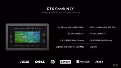 Diapositive NVIDIA RTX Spark N1X montrant deux configurations Blackwell avec CPU Grace, mémoire unifiée et logos fabricants
