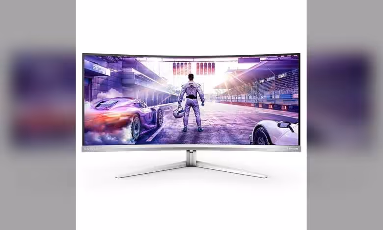 Philips Evnia 34M2C8600P : un QD-OLED 34 pouces 280 Hz taillé pour jouer et travailler 1 Moniteur Philips Evnia 34M2C8600P QD-OLED incurvé, vue de face sur fond blanc