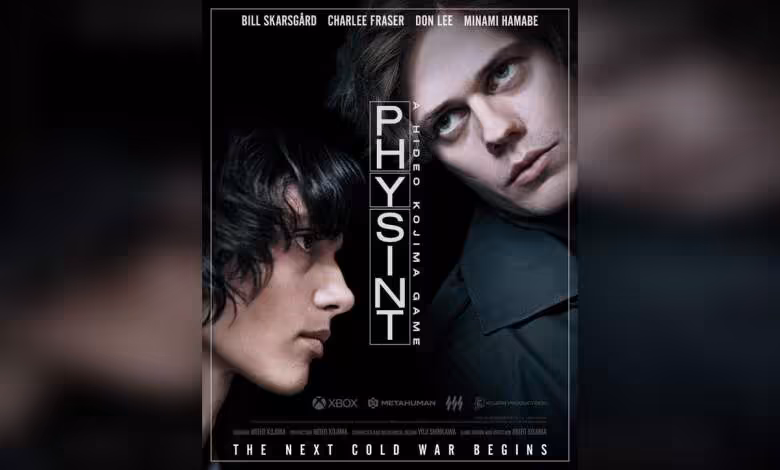 Physint dévoile son premier visuel officiel et précise son casting chez Xbox 1 Affiche officielle Physint avec Bill Skarsgård et Charlee Fraser, logo Kojima Productions, Xbox et slogan The Next Cold War B