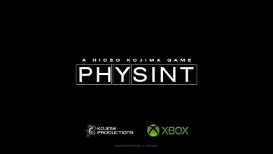 Écran noir affichant le logo PHYSINT de Hideo Kojima, avec logos Kojima Productions et Xbox