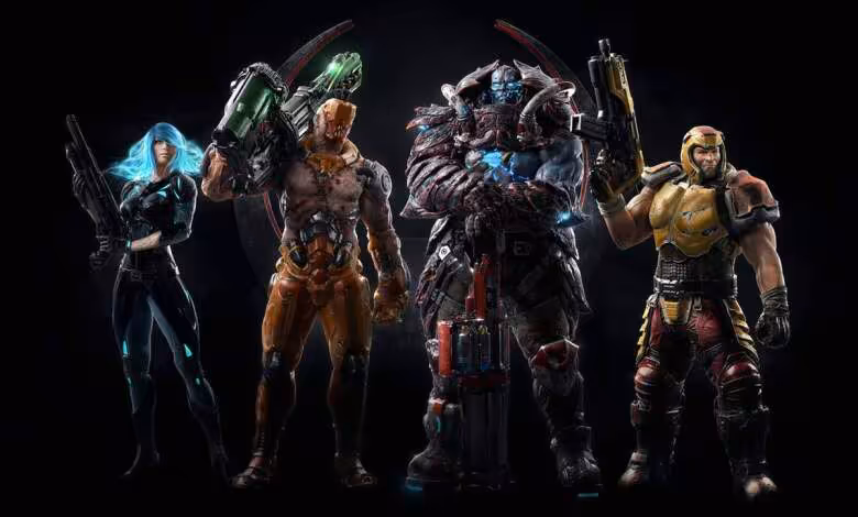 Quake Champions abandonne le free-to-play et arrête ses mises à jour de contenu 1 Personnages combattants de Quake Champions alignés sur fond noir, dont Ranger, Visor et guerriers lourdement armés
