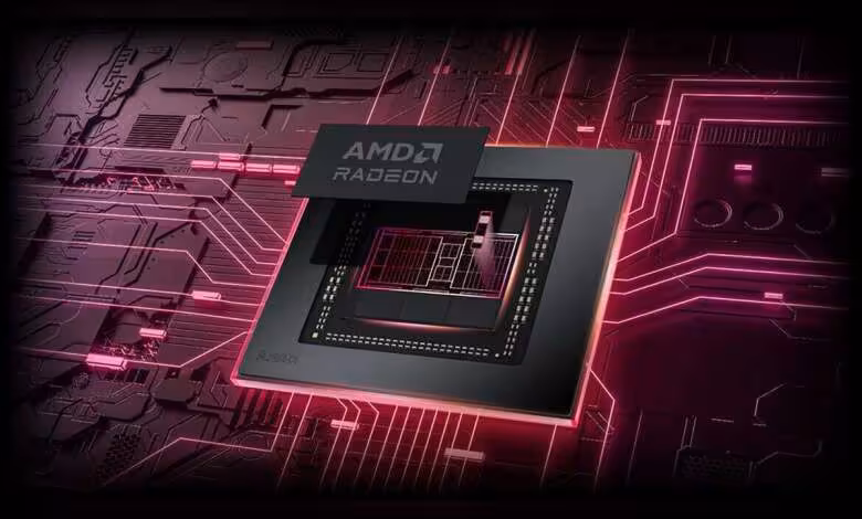 RDNA 5 viserait jusqu’à 3,5 GHz, AMD préparerait une nette hausse de fréquence 1 Puce graphique AMD Radeon RDNA sur fond de circuits imprimés roses, design de processeur central moderne