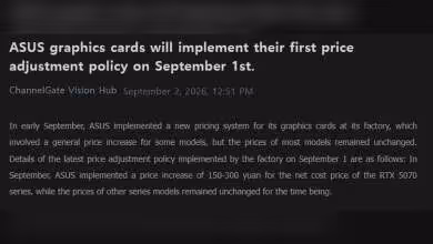 Capture d’article sur ASUS, avec titre sur l’ajustement de prix des cartes graphiques en septembre