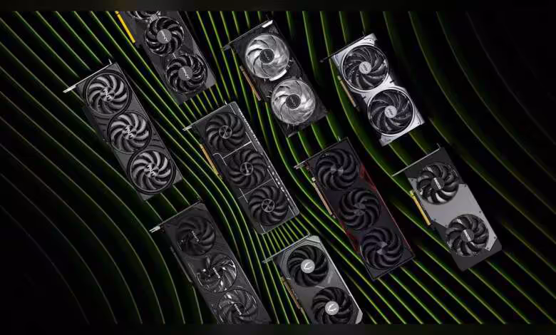RTX 60 : la génération Rubin de NVIDIA se ferait attendre jusqu’en 2028 1 Collection de cartes graphiques NVIDIA GeForce RTX aux designs variés, avec refroidissement double et triple ventilateurs