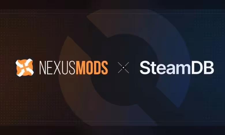 SteamDB passe sous pavillon Nexus Mods, la base reste gratuite après 13 ans d'indépendance 1 Logos Nexus Mods et SteamDB sur fond sombre avec symbole circulaire stylisé en arrière-plan