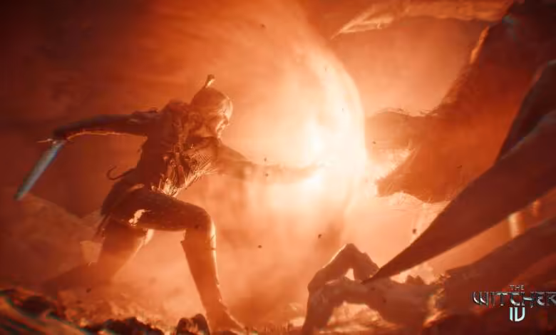 The Witcher 4 misera sur des choix moraux ambigus pour marquer durablement 1 Ciri dans The Witcher 4 combat un monstre ailé devant une explosion dans un décor rocheux orangé