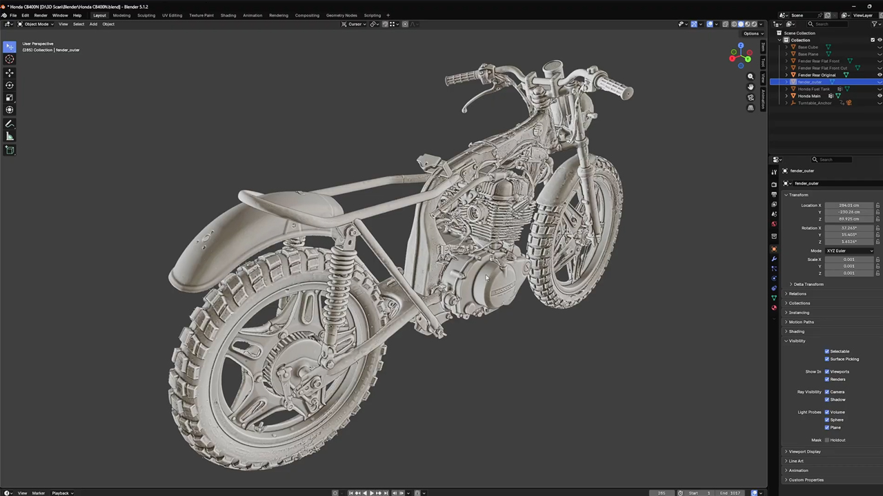 Revopoint MetroY Ultra : quand le scan 3D donne une seconde vie aux pièces introuvables 4 Modèle 3D complet de la Honda CB400 dans un logiciel de CAO