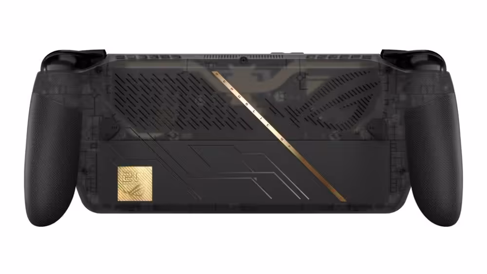 Vue arrière de la console portable ASUS ROG Xbox Ally X20 noire avec détails dorés