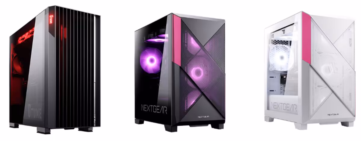 RTX 5070 liquide : Asetek, MSI et Mouse lancent un PC G TUNE refroidi par eau 2 Trois boîtiers PC NEXTER avec façade RGB, versions noire, noire violette et blanche