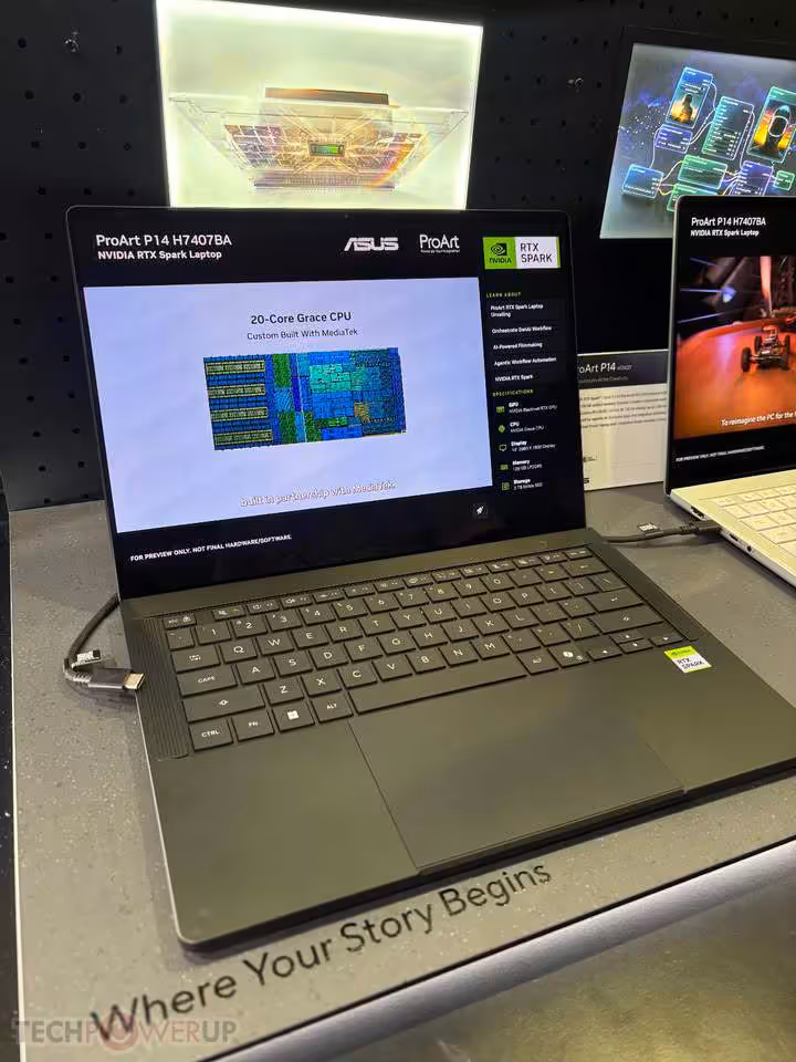 RTX Spark : ASUS expose à l’IFA 2026 des mini PC et ProArt jusqu’à 128 Go 9 Laptop ASUS ProArt P14 H7047BA noir avec écran de spécifications NVIDIA RTX Spark