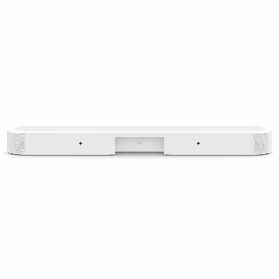 Barre de son Sonos blanche, vue frontale isolée sur fond blanc